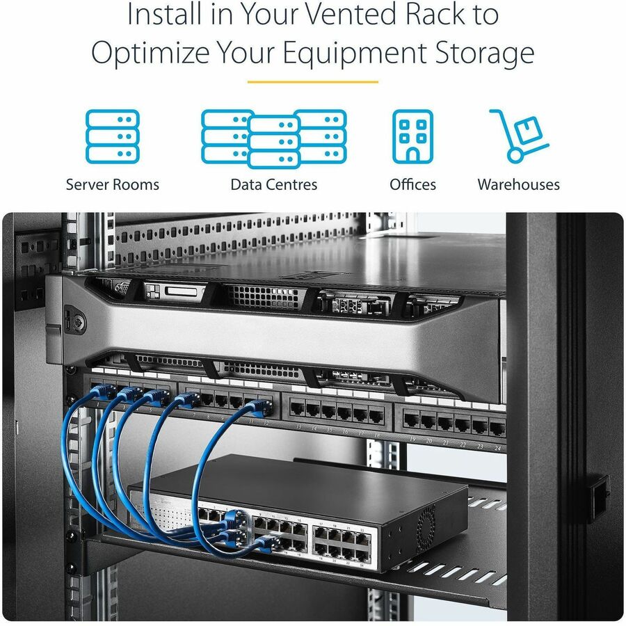 StarTech.com 1U Ventilated Rack Shelf with Cage Nuts and Screws – Dual Pack for 19-Inch Server Racks