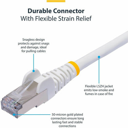 StarTech.com 1ft White Cat8 Ethernet Patch Cable with Snagless RJ45 Connectors and 2000MHz Frequency