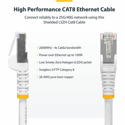 StarTech.com 6in White Cat8 S/FTP Ethernet Patch Cable with Snagless RJ45 Connectors