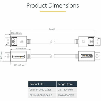 StarTech.com 3ft DisplayPort 2.1 Cable with VESA Certification for 16K/8K UHD Monitors and High-Performance Workstations