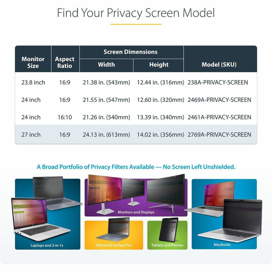 StarTech.com 27-inch 16:9 Acrylic Hanging Privacy Screen Filter for Monitors