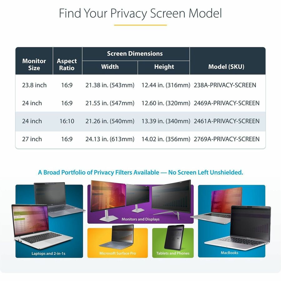 StarTech.com 24-Inch 16:10 Acrylic Hanging Privacy Screen - Monitor Screen Protector with Blue Light Reduction