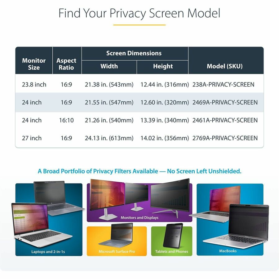 StarTech.com 24-inch 16:9 Acrylic Hanging Privacy Screen Filter for Monitors