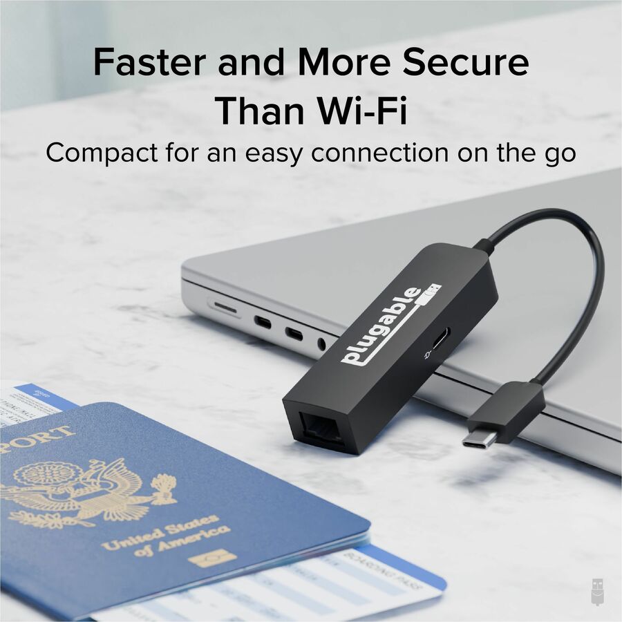 Plugable USB-C to Ethernet Adapter 2.5Gbps with 100W Power Delivery – Portable USB-C Ethernet and Charging Solution