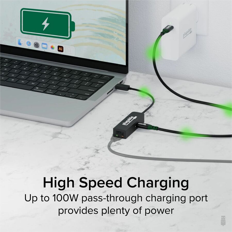 Plugable USB-C to Ethernet Adapter 2.5Gbps with 100W Power Delivery – Portable USB-C Ethernet and Charging Solution