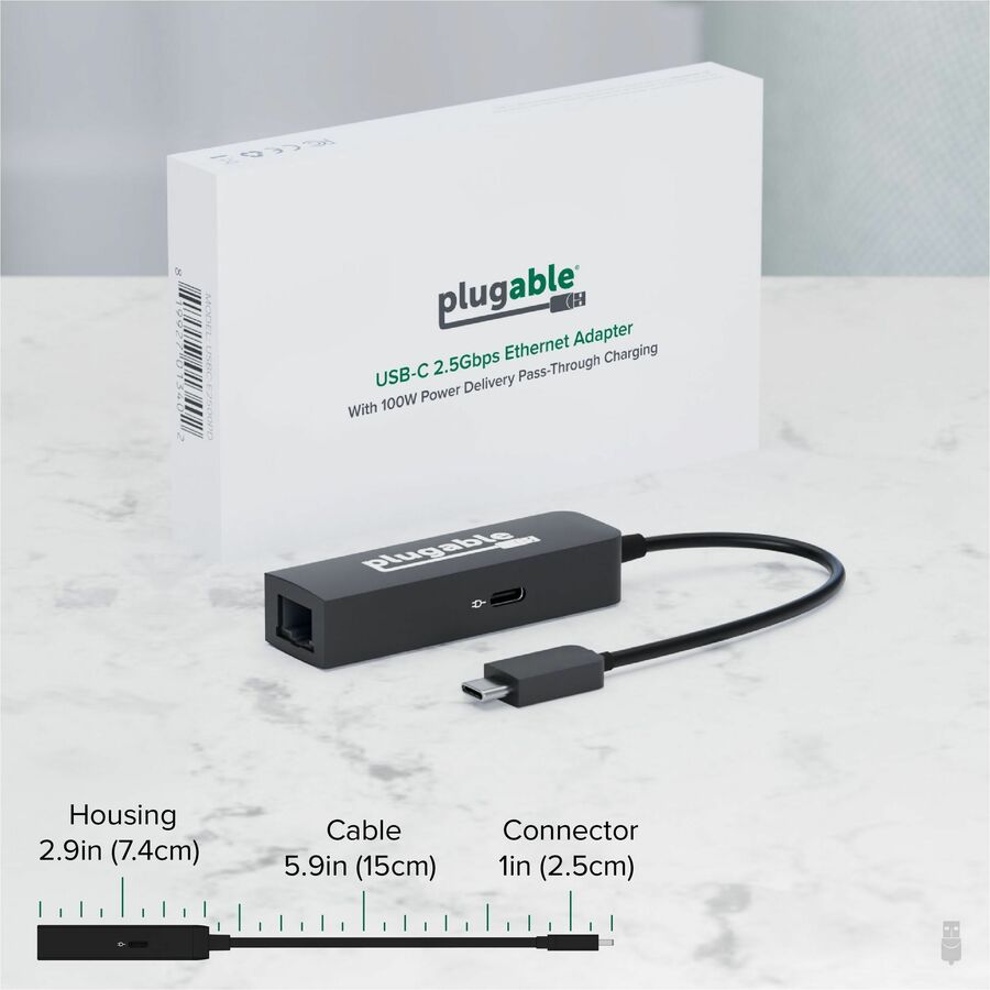 Plugable USB-C to Ethernet Adapter 2.5Gbps with 100W Power Delivery – Portable USB-C Ethernet and Charging Solution