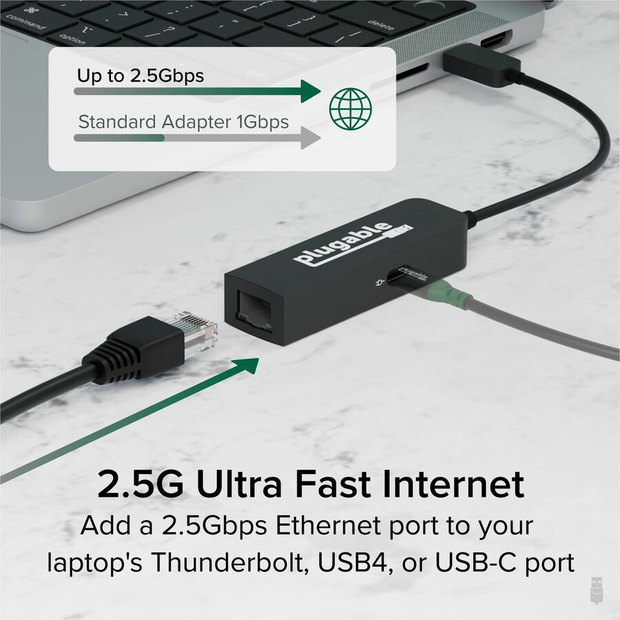 Plugable USB-C to Ethernet Adapter 2.5Gbps with 100W Power Delivery – Portable USB-C Ethernet and Charging Solution