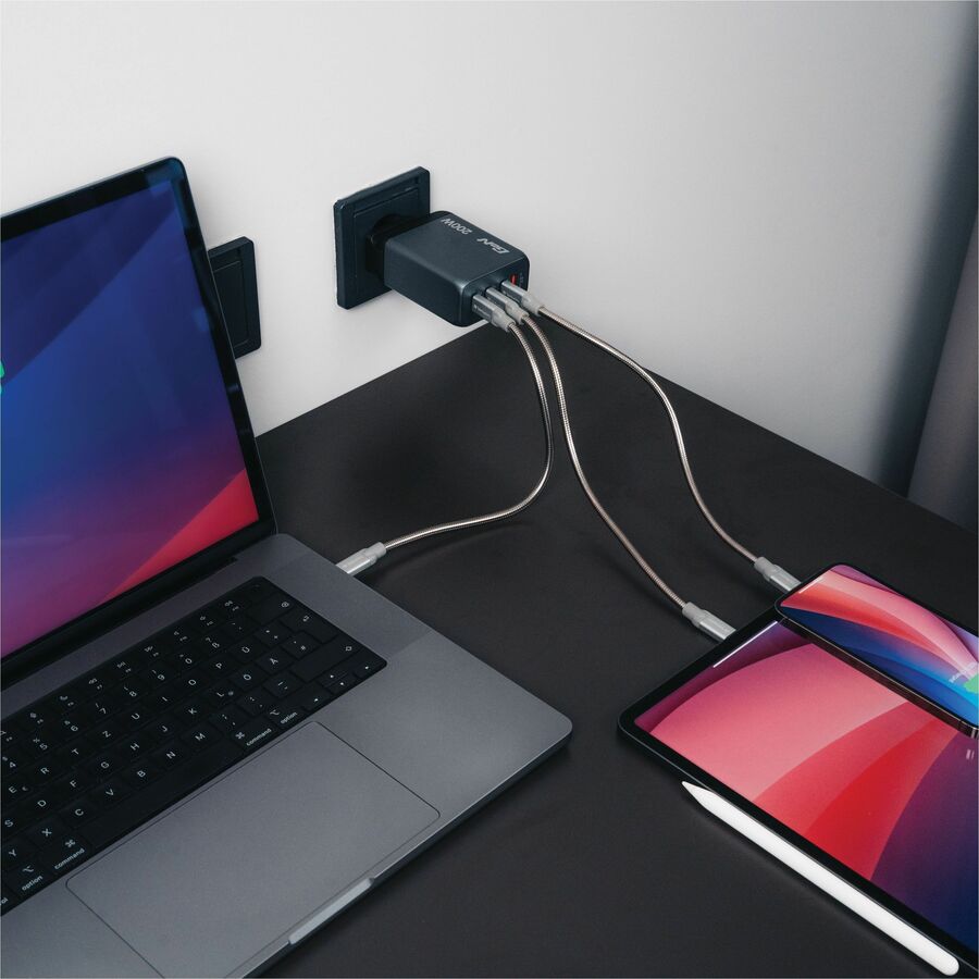 Verbatim 200W GaN Wall Charger with 3 USB-C Power Delivery Ports and USB-A Quick Charge – Compact Travel-Friendly Power Adapter