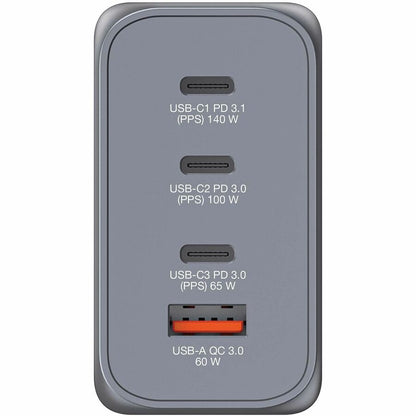 Verbatim 240W 4-Port GaN Wall Charger with USB-C Power Delivery and Quick Charge for Fast Device Charging
