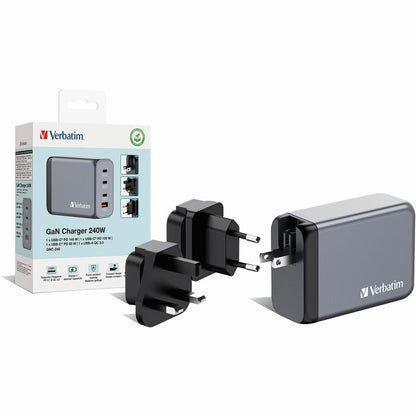 Verbatim 240W 4-Port GaN Wall Charger with USB-C Power Delivery and Quick Charge for Fast Device Charging