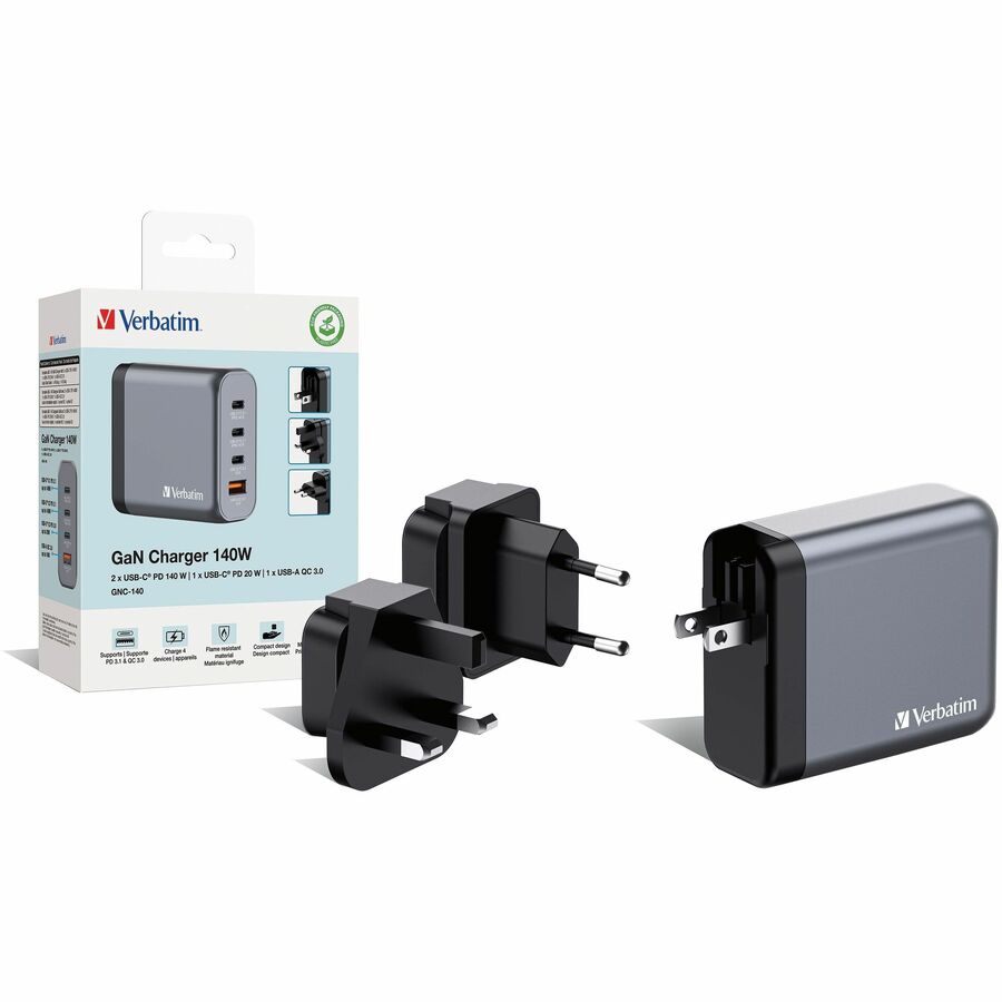 Verbatim America, LLC 140W 4-Port GaN Wall Charger with USB-C Power Delivery and Quick Charge