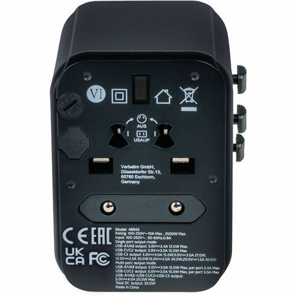 Verbatim UTA-03 Universal Travel Adapter 30W with USB-C and USB-A Ports