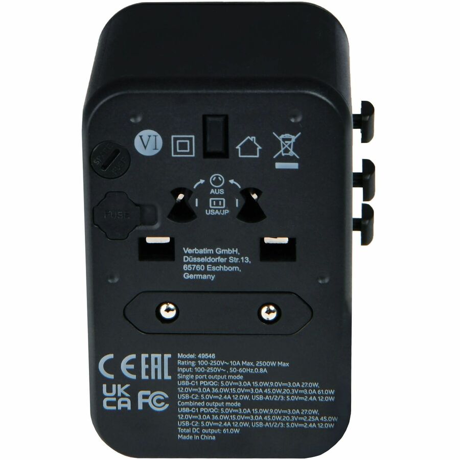Verbatim UTA-04 Universal Travel Adapter 61W with USB-C and USB-A Ports