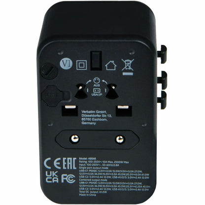 Verbatim UTA-04 Universal Travel Adapter 61W with USB-C and USB-A Ports