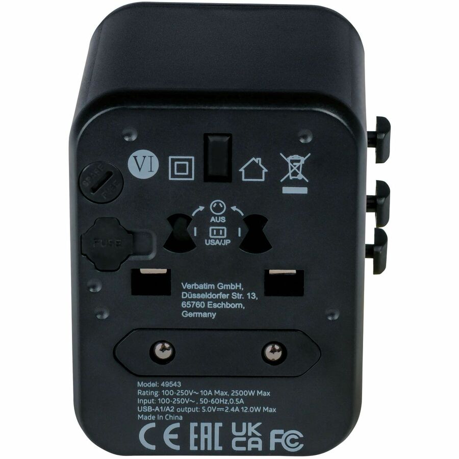 Verbatim UTA-01 Universal Travel Adapter 12W with USB-A Charging Ports