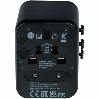 Verbatim UTA-01 Universal Travel Adapter 12W with USB-A Charging Ports