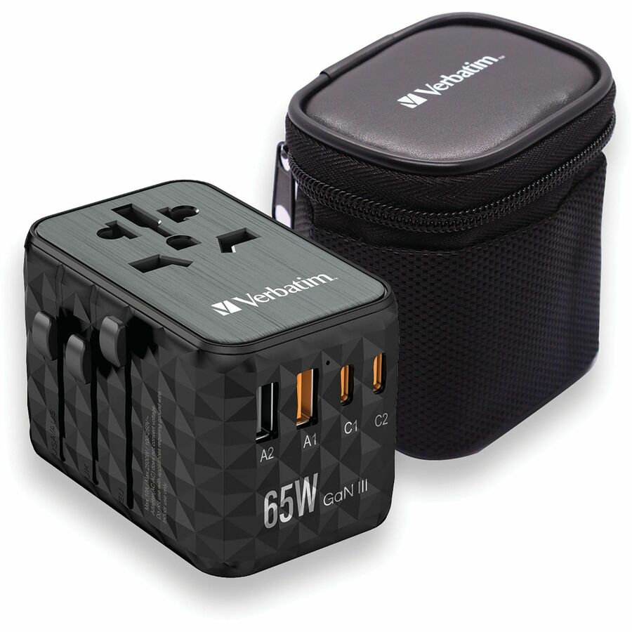 Verbatim UTA-05 GaN III Universal Travel Adapter 65W with USB-C and USB-A Ports