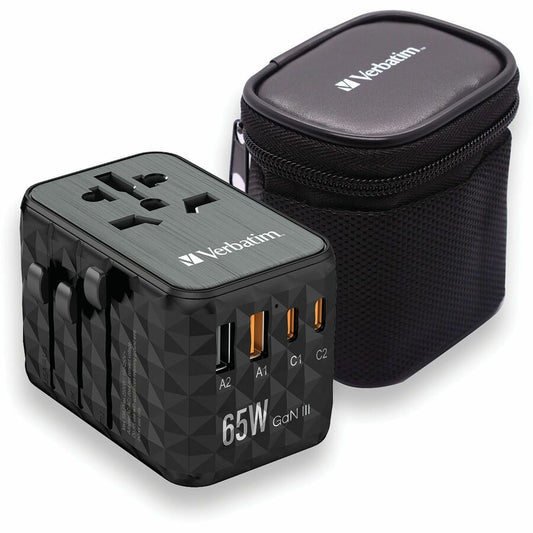 Verbatim UTA-05 GaN III Universal Travel Adapter 65W with USB-C and USB-A Ports