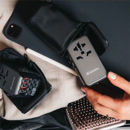 Verbatim UTA-05 GaN III Universal Travel Adapter 65W with USB-C and USB-A Ports