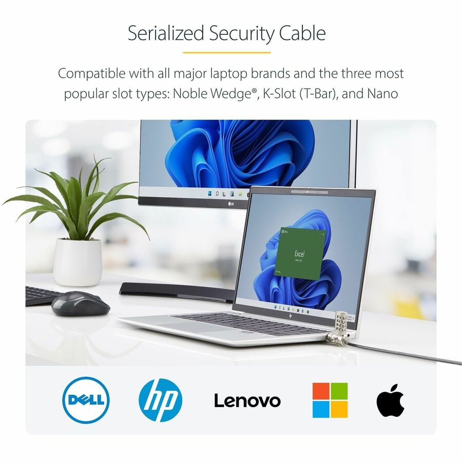 StarTech.com 25-Pack Universal Laptop Lock with 6.6 ft Cut-Resistant Cable and Serialized Combo Lock