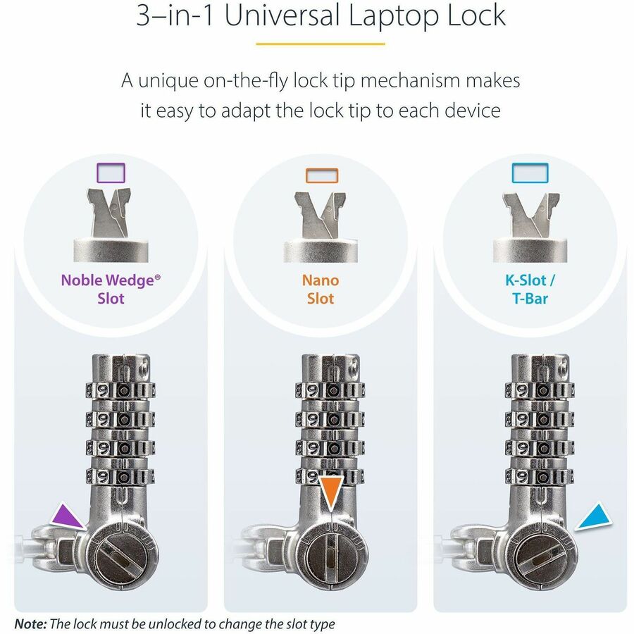 StarTech.com 25-Pack Universal Laptop Lock with 6.6 ft Cut-Resistant Cable and Serialized Combo Lock