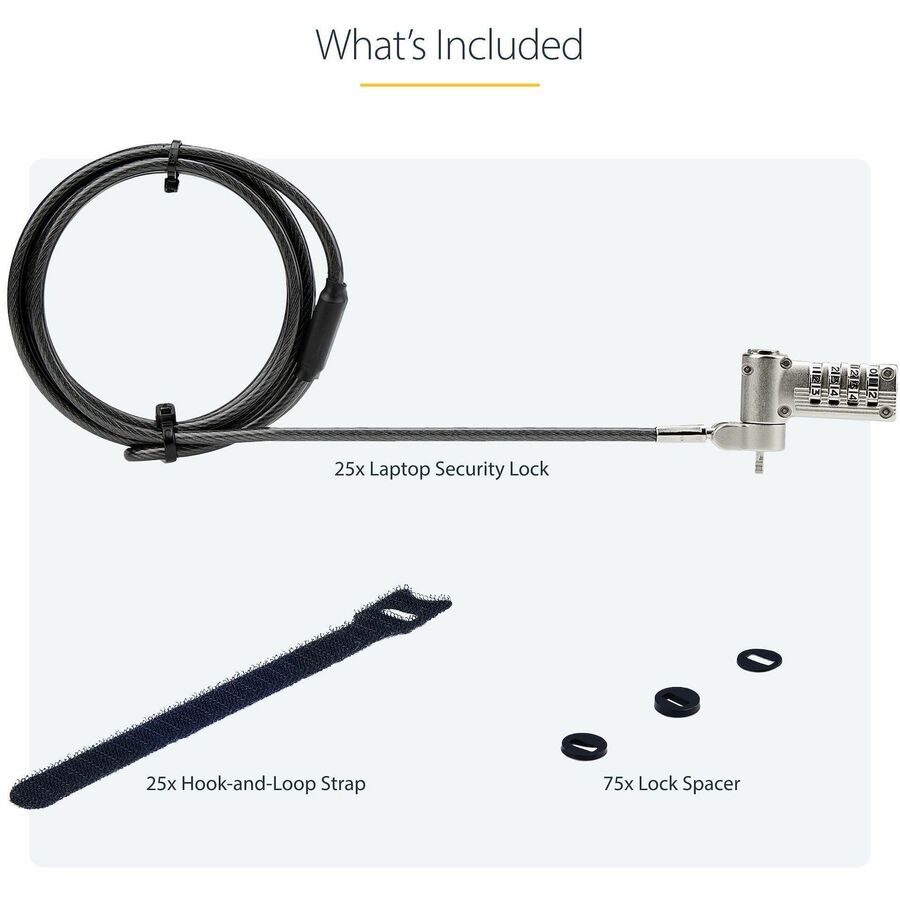 StarTech.com 25-Pack Universal Laptop Lock with 6.6 ft Cut-Resistant Cable and Serialized Combo Lock