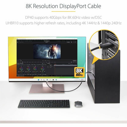 StarTech.com 3ft DisplayPort 2.1 Cable with VESA Certification – Supports 8K 60Hz, HDR, DSC 1.2a, and HDCP 2.2