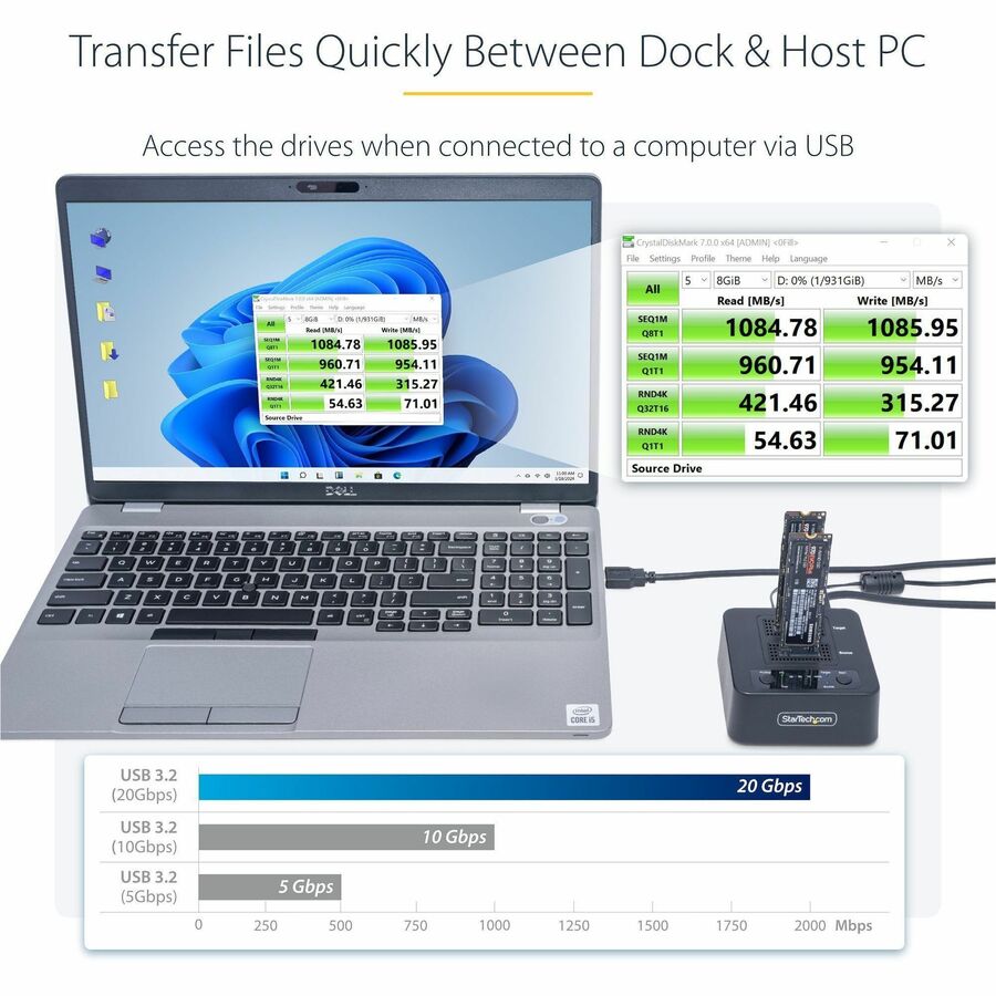 StarTech.com M2-HDD-DUPLICATOR-N1 1:1 M.2 NVMe Drive Duplicator and Cloner with USB 3.2 Gen 2x2