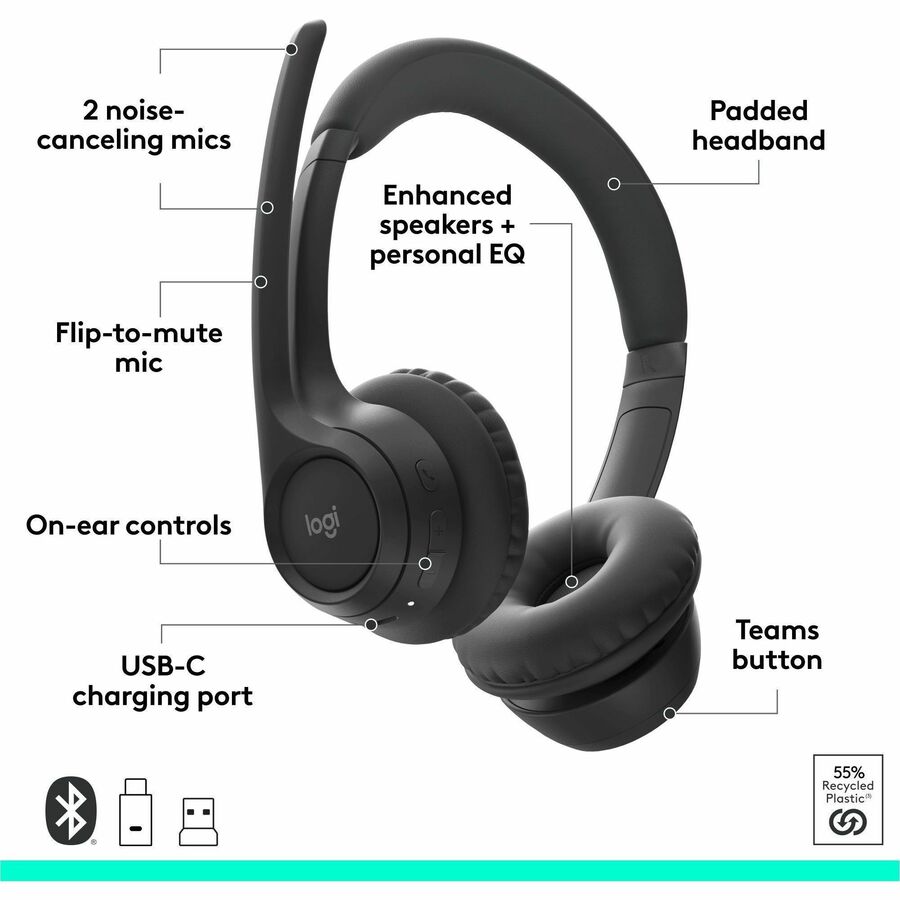 Logitech Zone 305 Wireless Bluetooth Headset for Business with Noise-Canceling Microphone