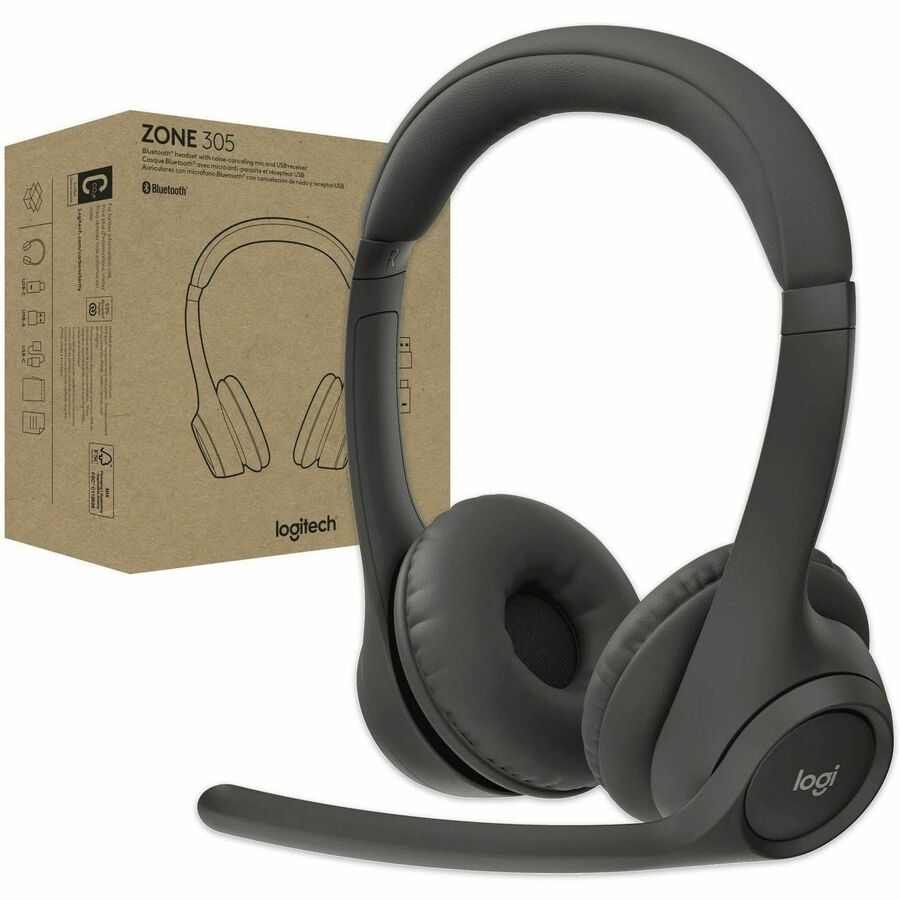 Logitech Zone 305 Wireless Bluetooth Headset for Business – Noise Cancelling Microphones, Certified for Microsoft Teams & More, Black