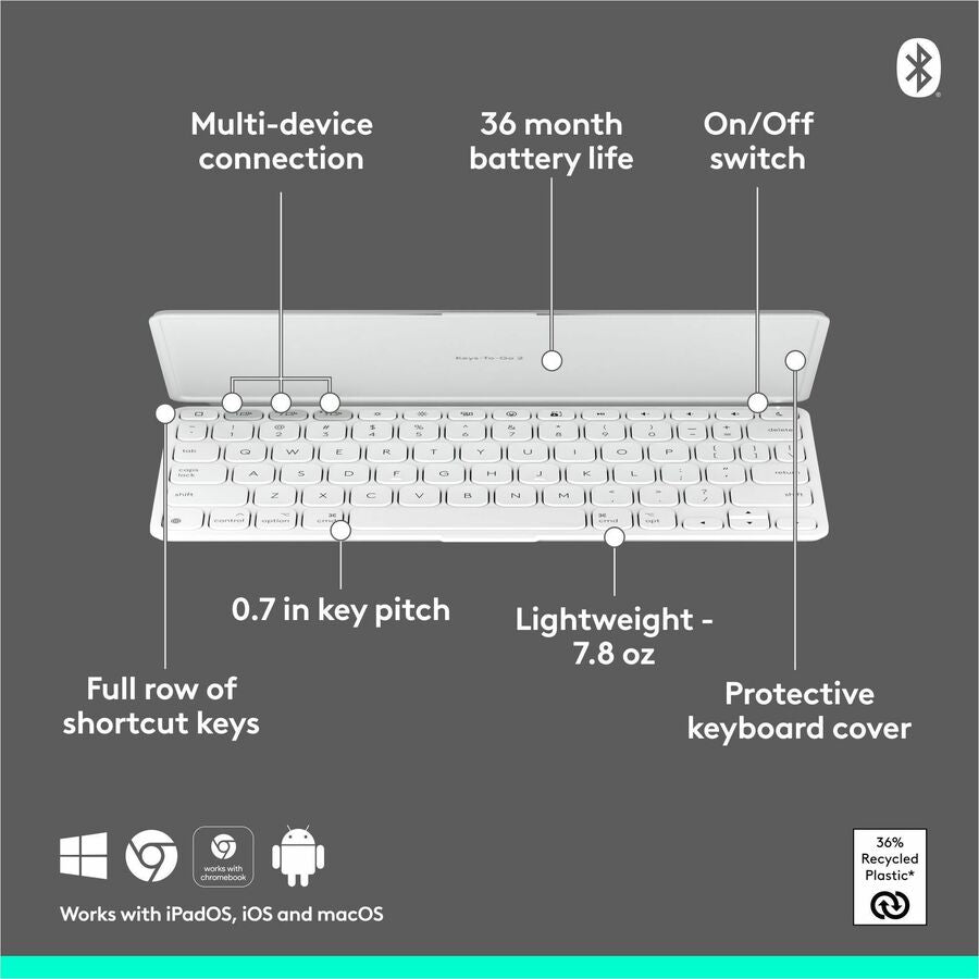 Logitech Keys-To-Go 2 Portable Wireless Keyboard for iPad and Apple Devices - Pale Gray