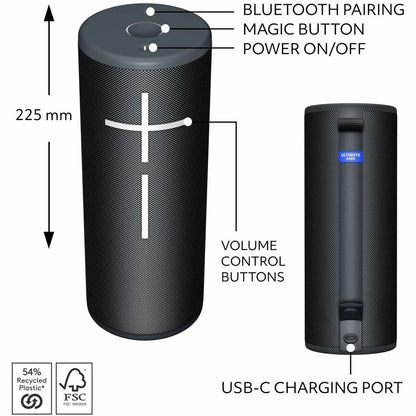 Ultimate Ears MEGABOOM 4 Portable Waterproof Bluetooth Speaker with Thundering Bass and 20-Hour Battery - Black