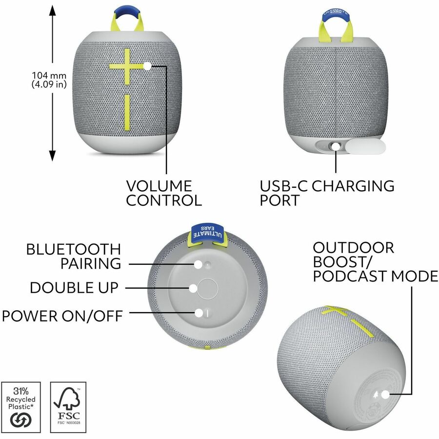 Ultimate Ears WONDERBOOM 4 Portable Waterproof Bluetooth Speaker with Big Bass and 360° Sound
