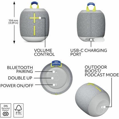 Ultimate Ears WONDERBOOM 4 Portable Waterproof Bluetooth Speaker with Big Bass and 360° Sound