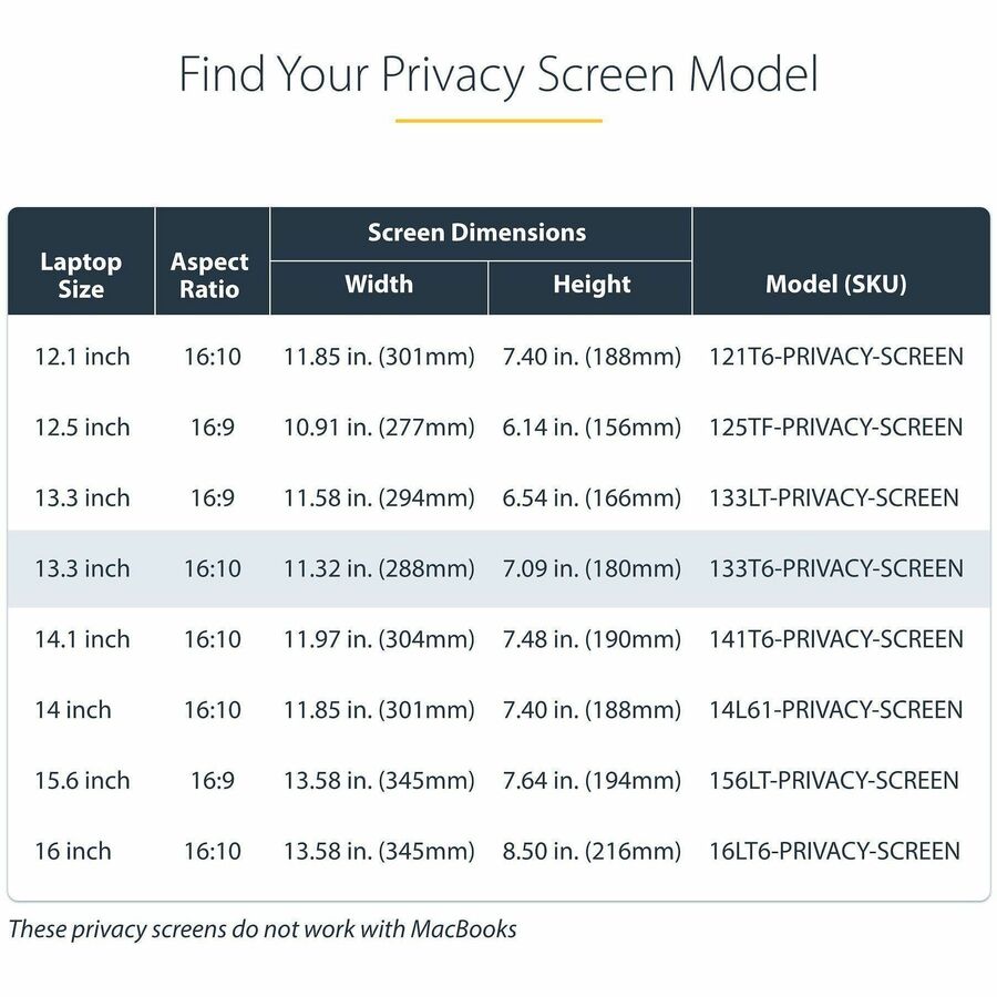 StarTech.com 13.3-inch 16:10 Flip-Up Privacy Screen with Touch and Blue Light Filter