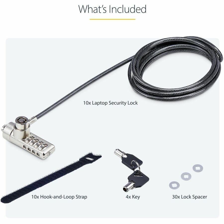 StarTech.com 10-Pack Dual-Access Laptop Lock with 6.5ft Steel Cable for K-Slot Devices