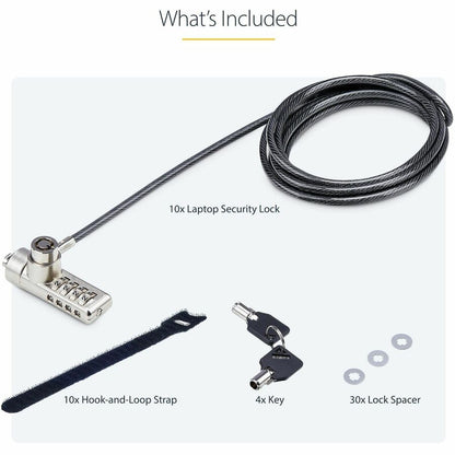 StarTech.com 10-Pack Dual-Access Laptop Lock with 6.5ft Steel Cable for K-Slot Devices