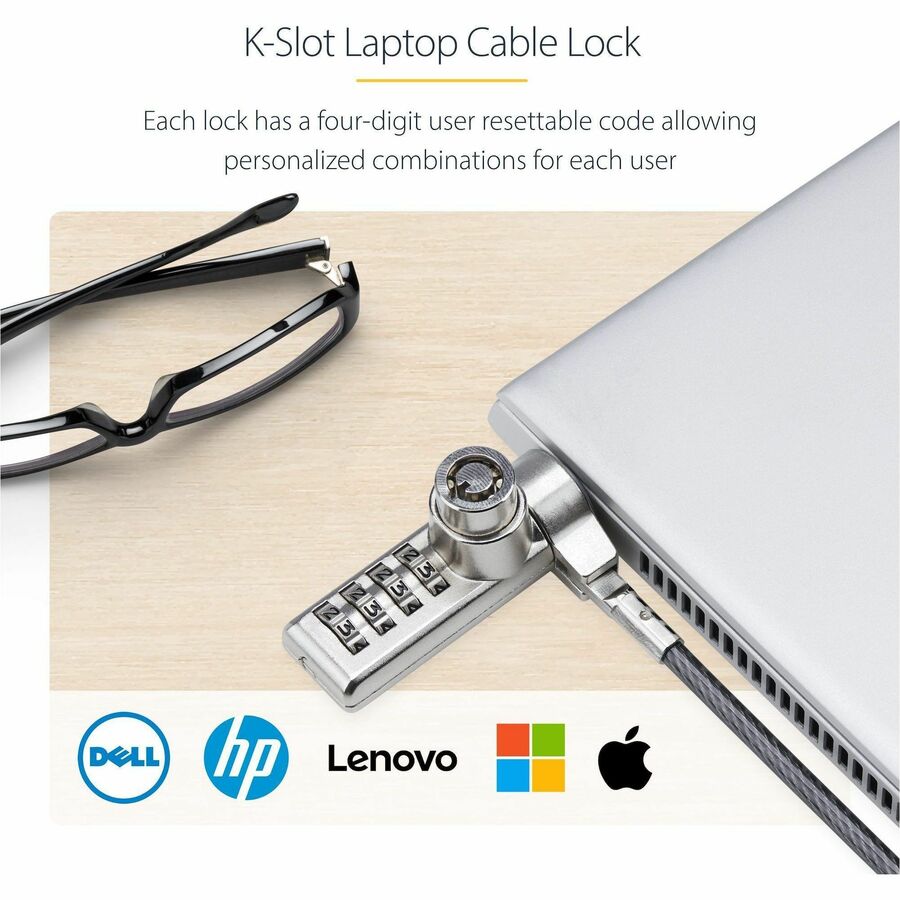 StarTech.com 10-Pack Dual-Access Laptop Lock with 6.5ft Steel Cable for K-Slot Devices