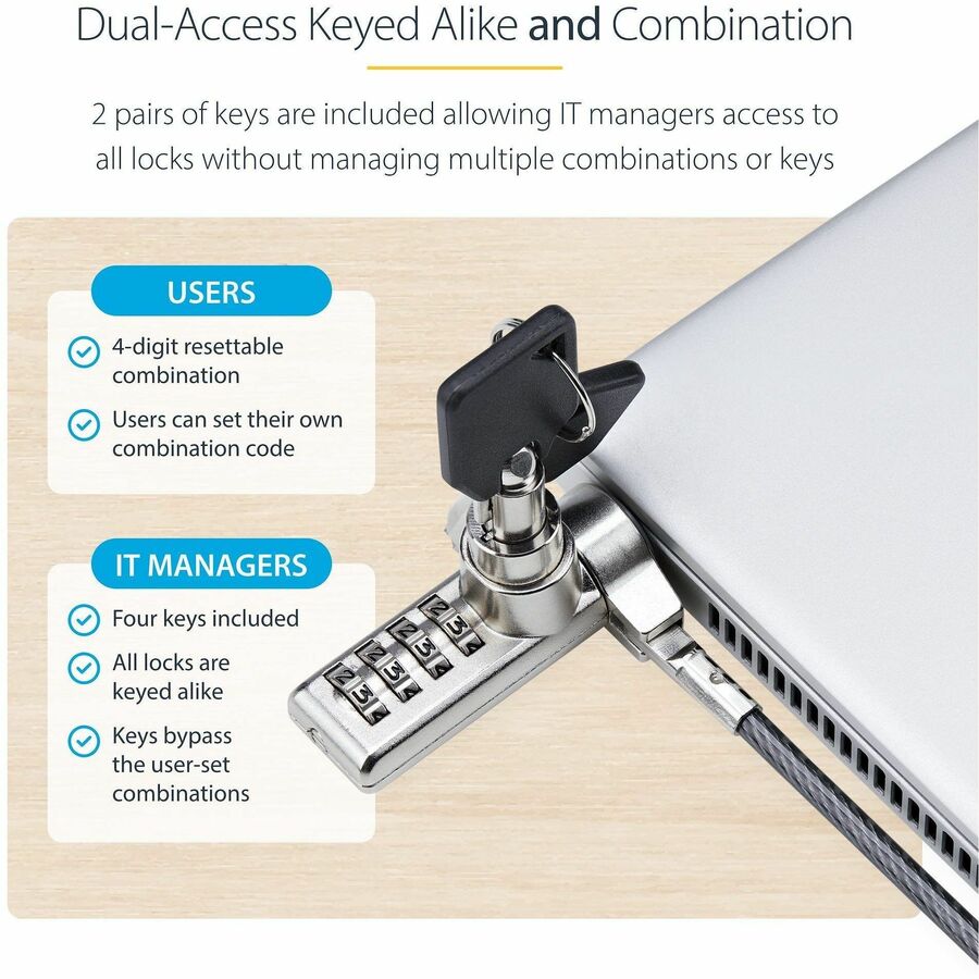 StarTech.com 10-Pack Dual-Access Laptop Lock with 6.5ft Steel Cable for K-Slot Devices