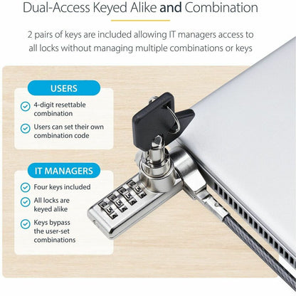 StarTech.com 10-Pack Dual-Access Laptop Lock with 6.5ft Steel Cable for K-Slot Devices