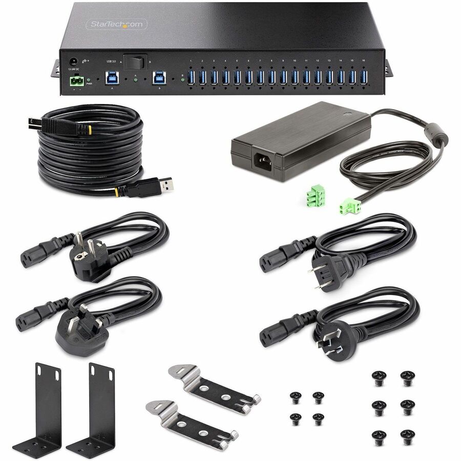 StarTech.com 16-Port Industrial USB 3.2 Gen 1 Hub with Power Adapter and Dual-Host Switch