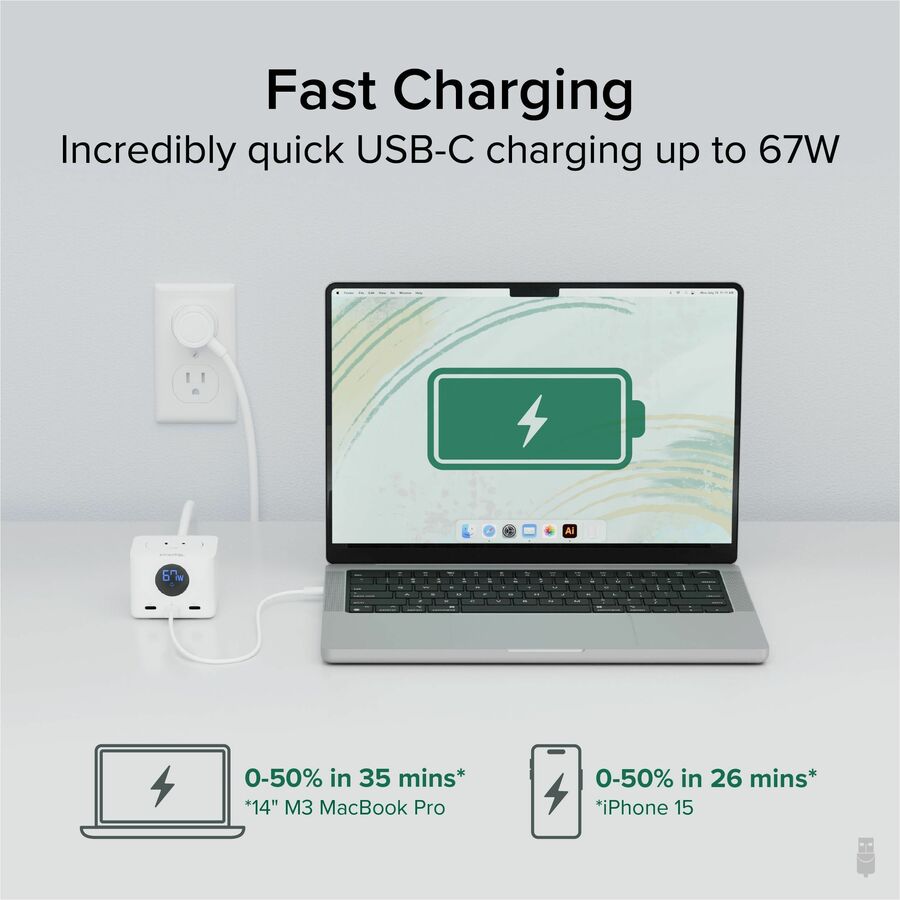 Plugable 67W USB-C Power Strip and Charging Station Extension Cord (PS3-METER3)