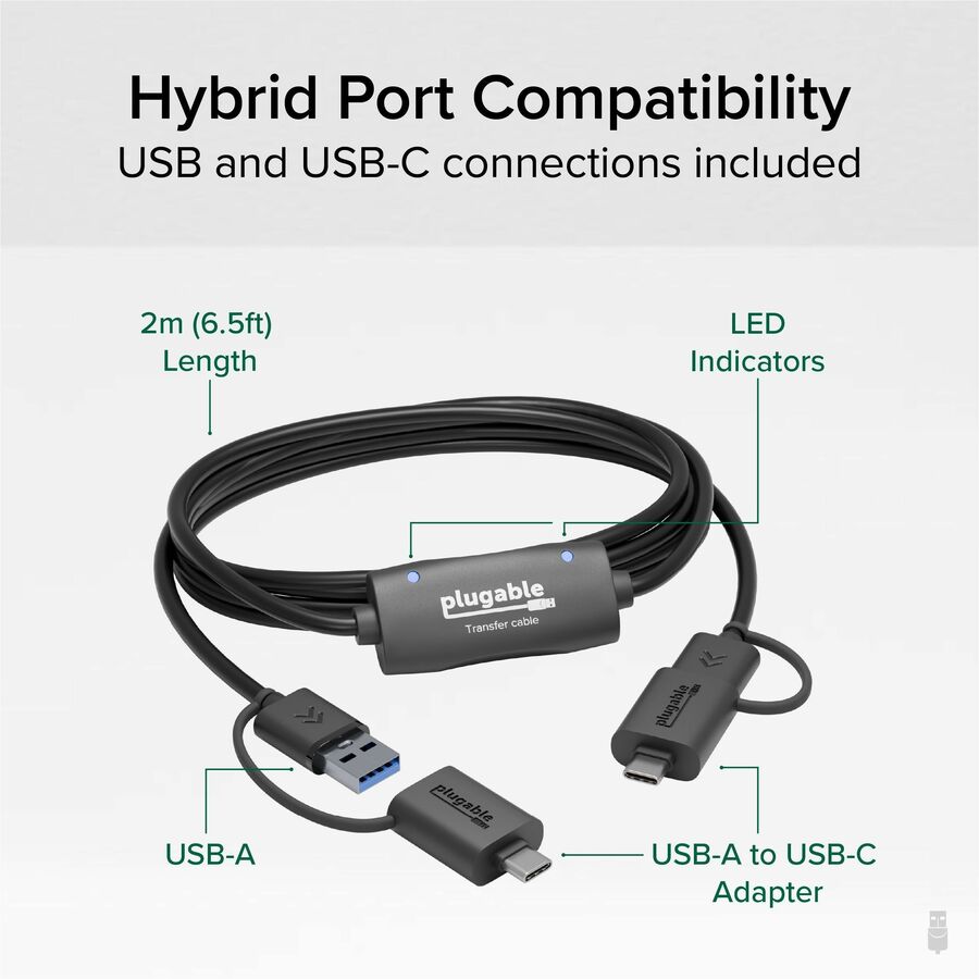 Plugable USB Data Transfer Cable with USB-C Adapter (USBC-TRAN) for Windows - Fast & Secure File Transfer