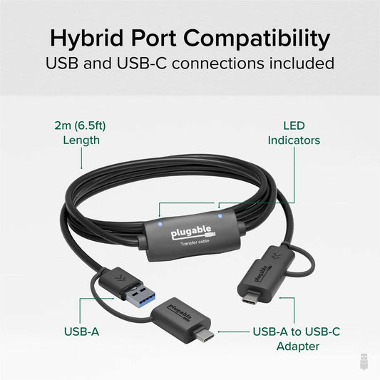 Plugable USB Data Transfer Cable with USB-C Adapter (USBC-TRAN) for Windows - Fast & Secure File Transfer