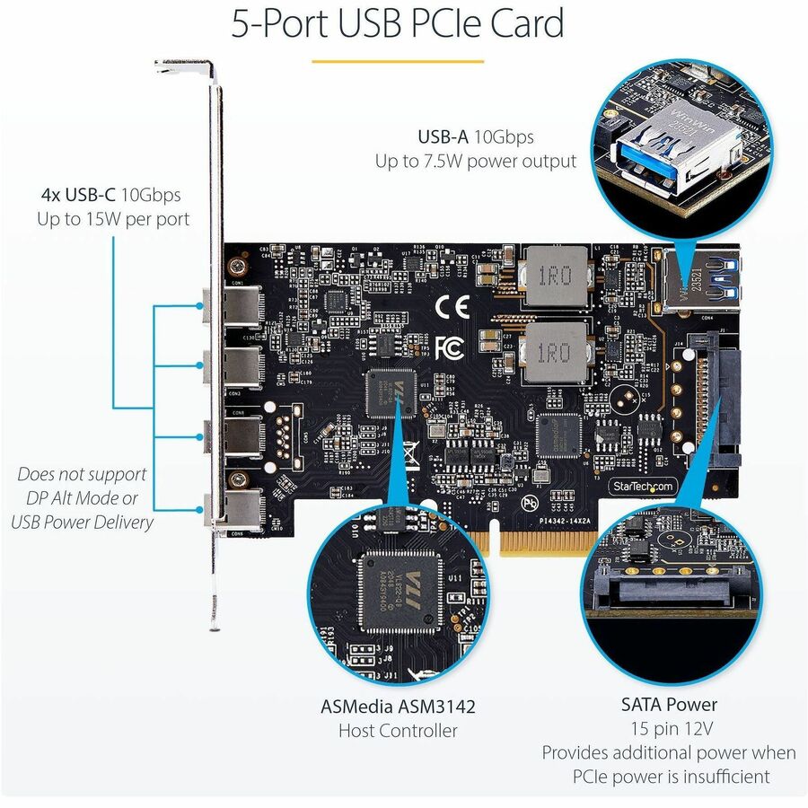 StarTech.com 5-Port USB PCIe Expansion Card with USB 3.2 Gen 2 10Gbps Ports and Internal USB-A Support