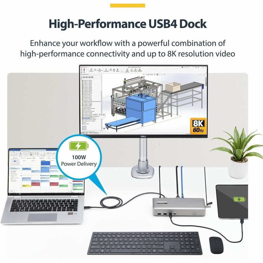 StarTech.com Dual-Monitor USB4 Docking Station with 2x HDMI 2.1, 100W Charging, 2.5GbE, Supports Dual 4K 120Hz and 8K Resolutions