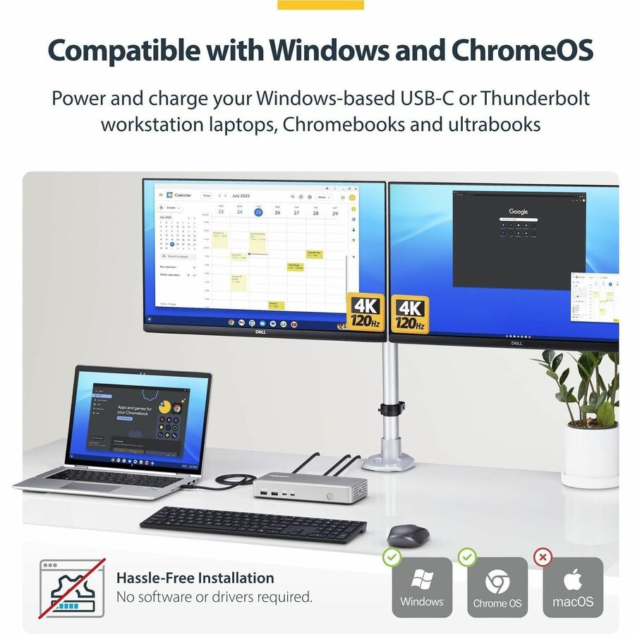 StarTech.com Dual-Monitor USB4 Docking Station with 2x HDMI 2.1, 100W Charging, 2.5GbE, Supports Dual 4K 120Hz and 8K Resolutions