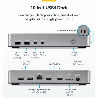 StarTech.com Dual-Monitor USB4 Docking Station with 2x HDMI 2.1, 100W Charging, 2.5GbE, Supports Dual 4K 120Hz and 8K Resolutions