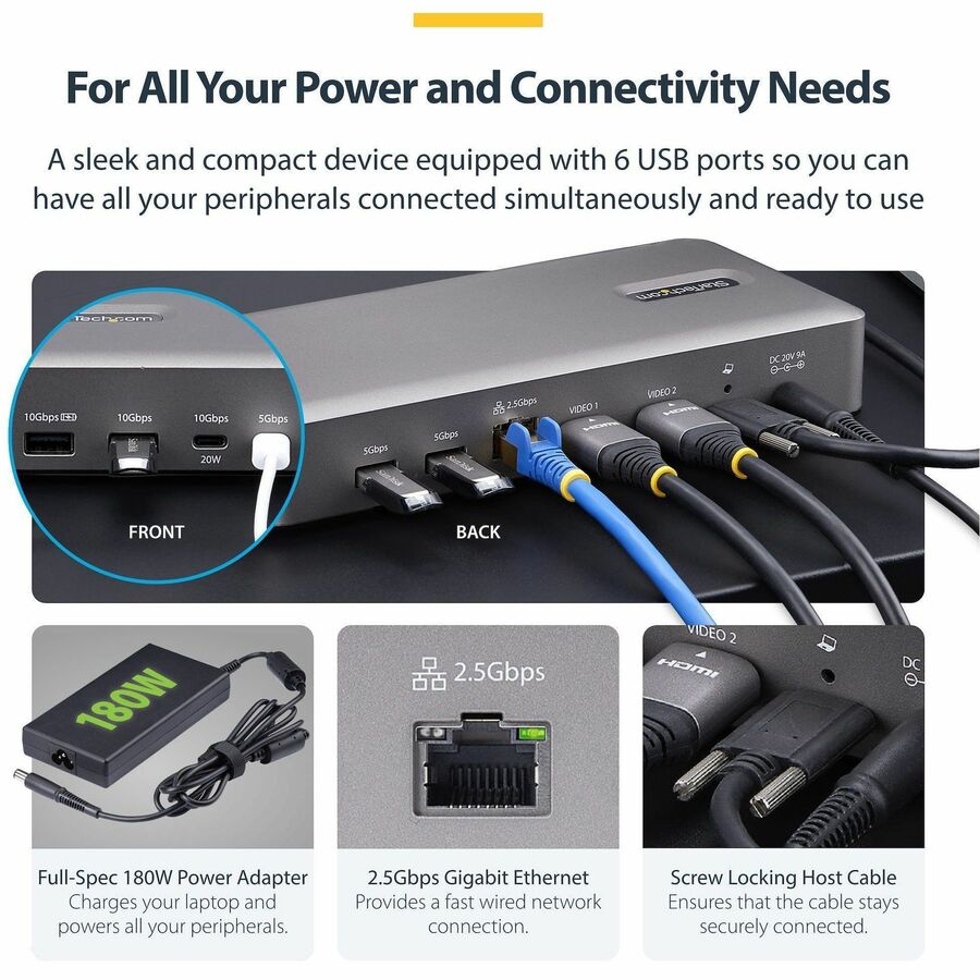 StarTech.com Dual-Monitor USB4 Docking Station with 2x HDMI 2.1, 100W Charging, 2.5GbE, Supports Dual 4K 120Hz and 8K Resolutions