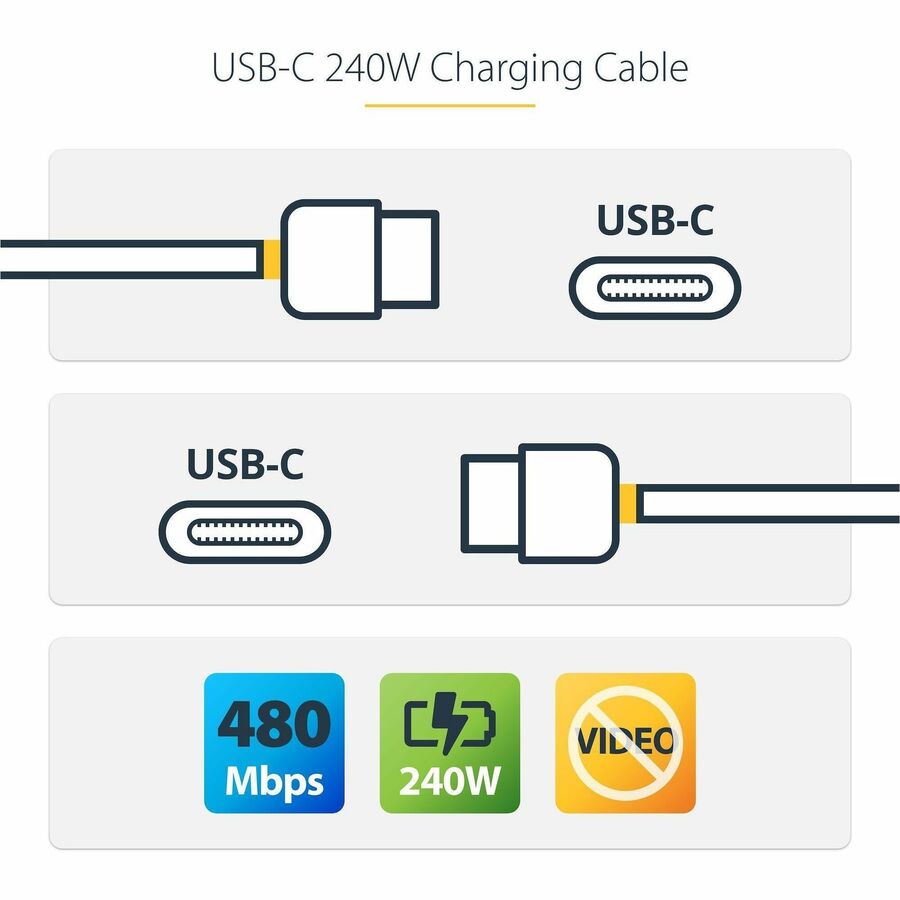 StarTech.com 6ft White USB-C Charging and Data Transfer Cable, 240W PD EPR, USB 2.0 for MacBook Pro M3 Pro/M3 Max